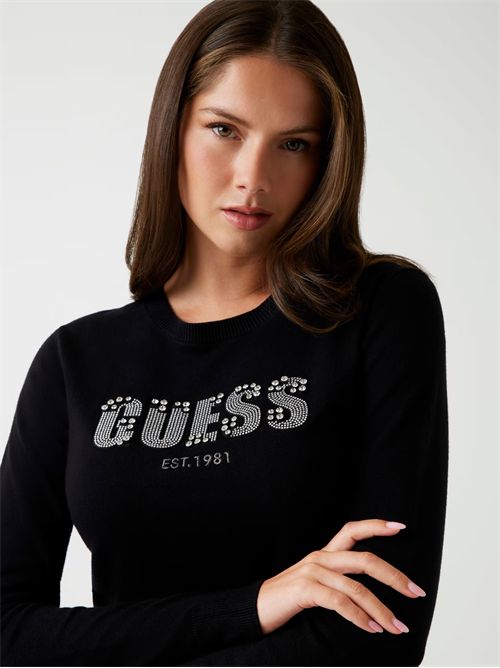 Maglione logo frontale strass GUESS | W5BR40Z2NQ2/JBLK